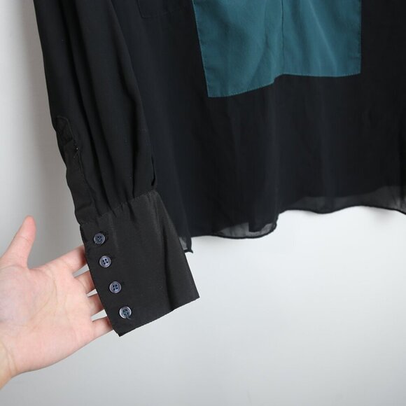 W118 By Walter Baker Contrast Green Black Long Sleeve Blouse Size Large - Picture 5 of 9